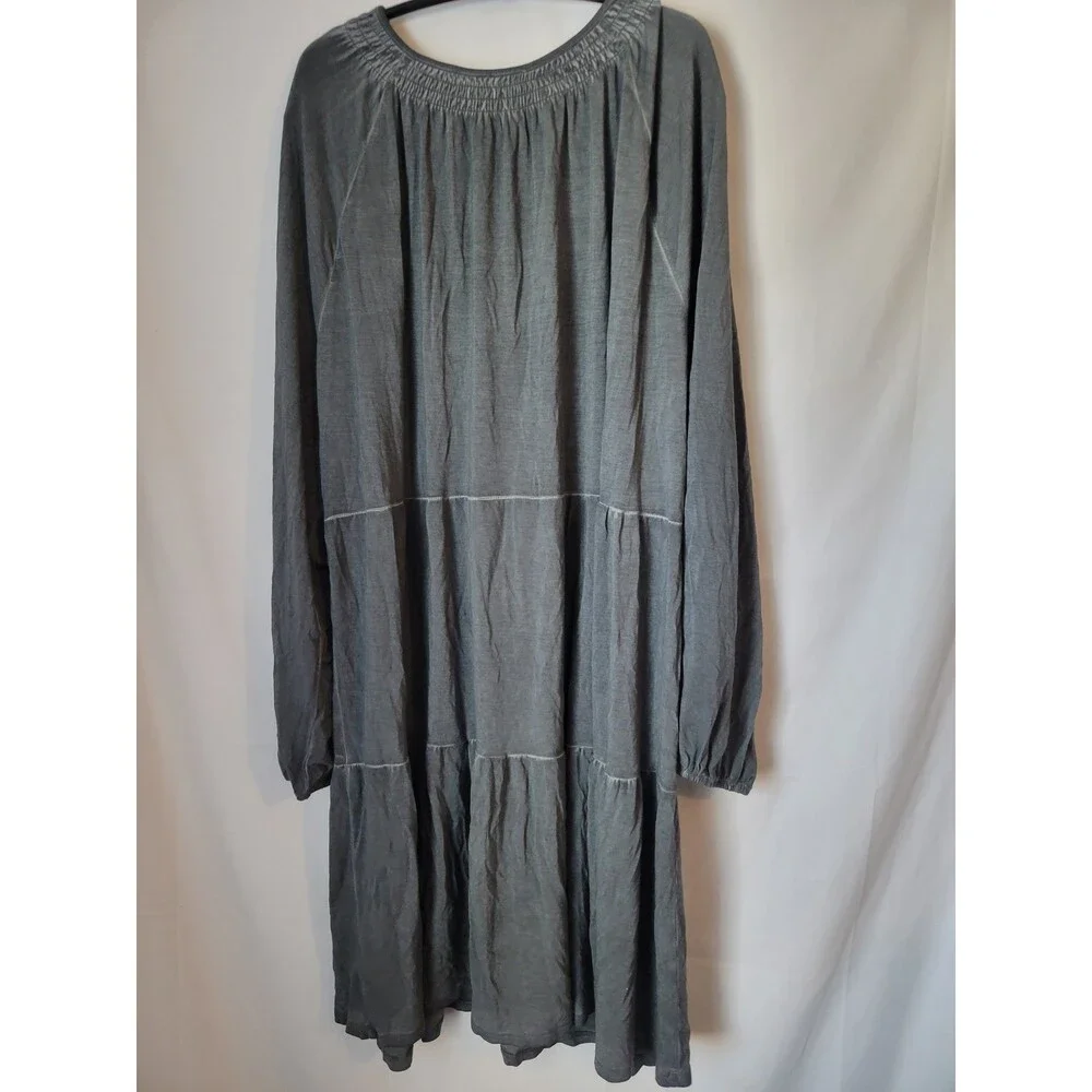 Wonderly Women's Plus 2X Tiered Smocked V-Neck Dress Charcoal Grey Long Sleeve - Picture 3 of 3